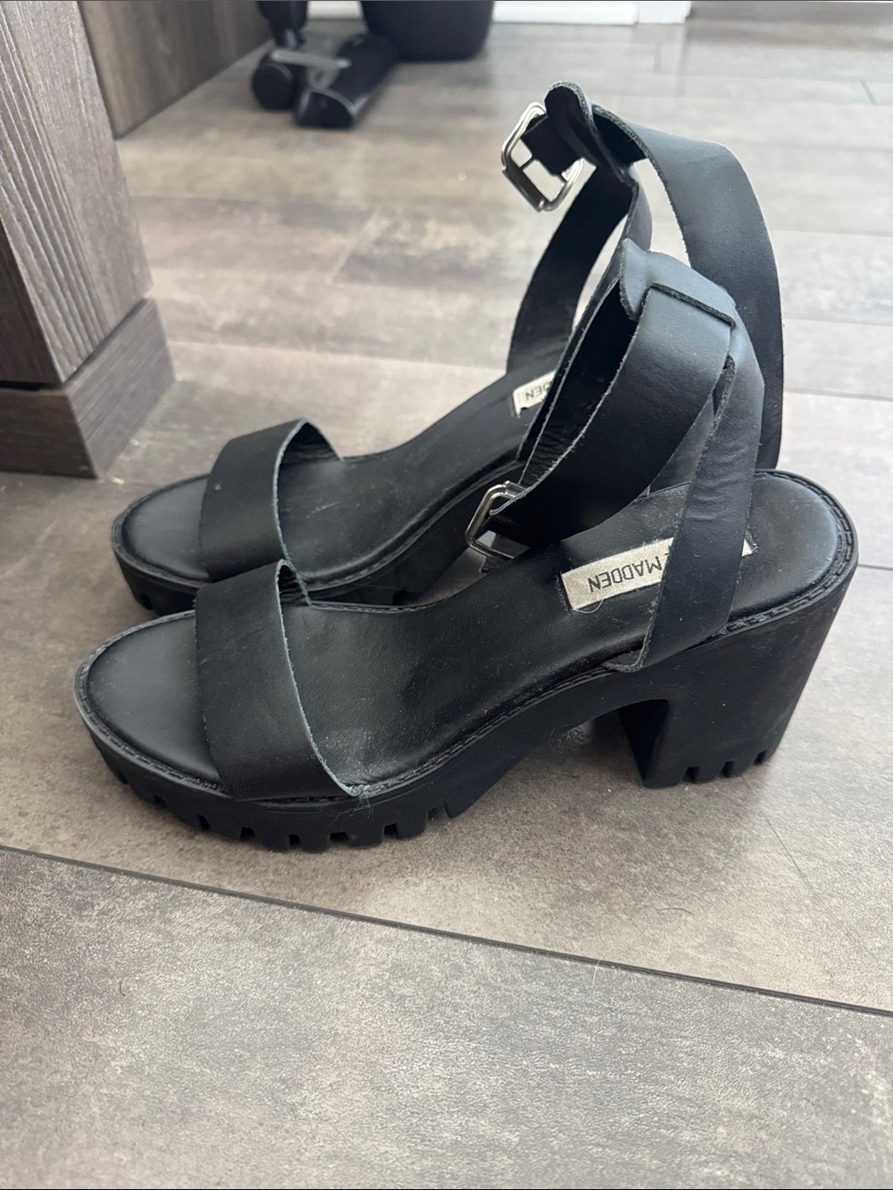 Steve Madden Black Chunky Platform Ankle-Strap Sandals